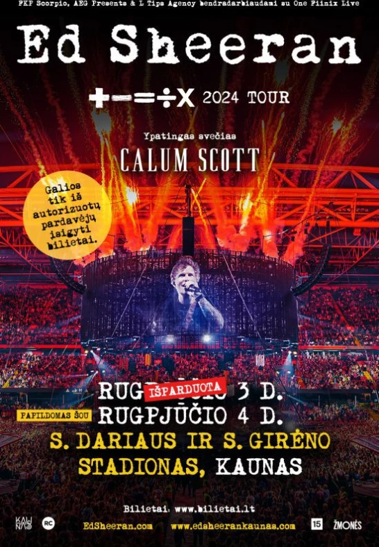 Ed Sheeran, +=÷× 2024 Tour 03.08.2024 Dariaus ir Girėno stadionas